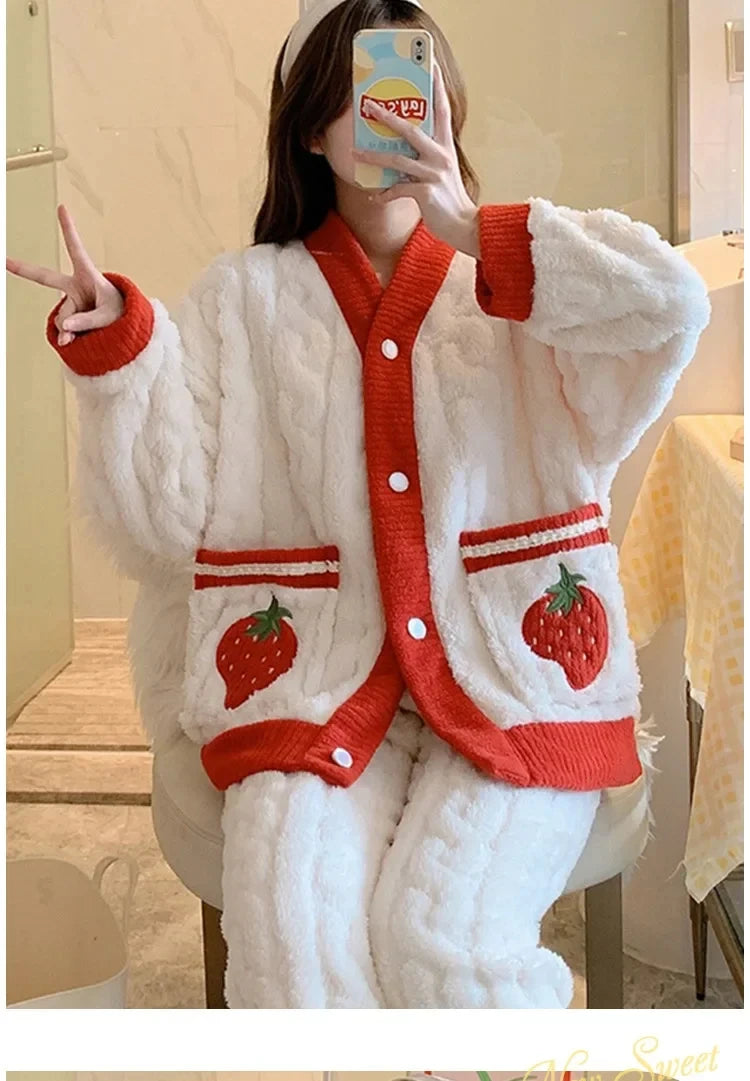 Cozy Coral Flannel & Velvet Pyjama Set