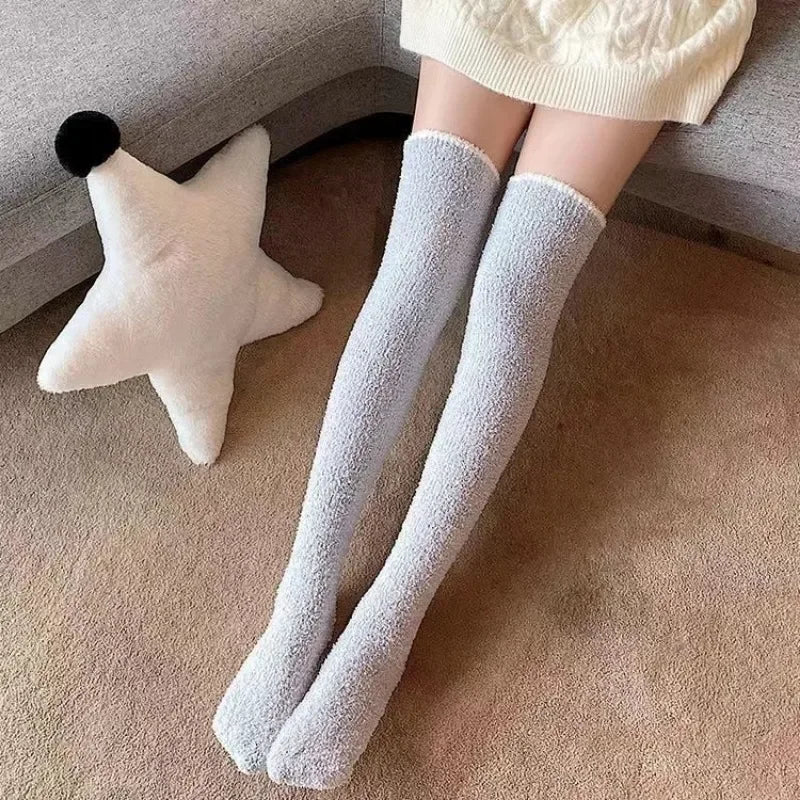 Cozy Coral Fleece Thigh-High Socks