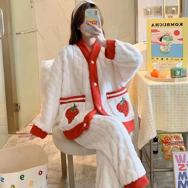 Cozy Coral Flannel & Velvet Pyjama Set