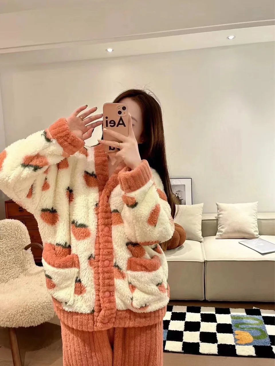 Cozy Coral Flannel & Velvet Pyjama Set