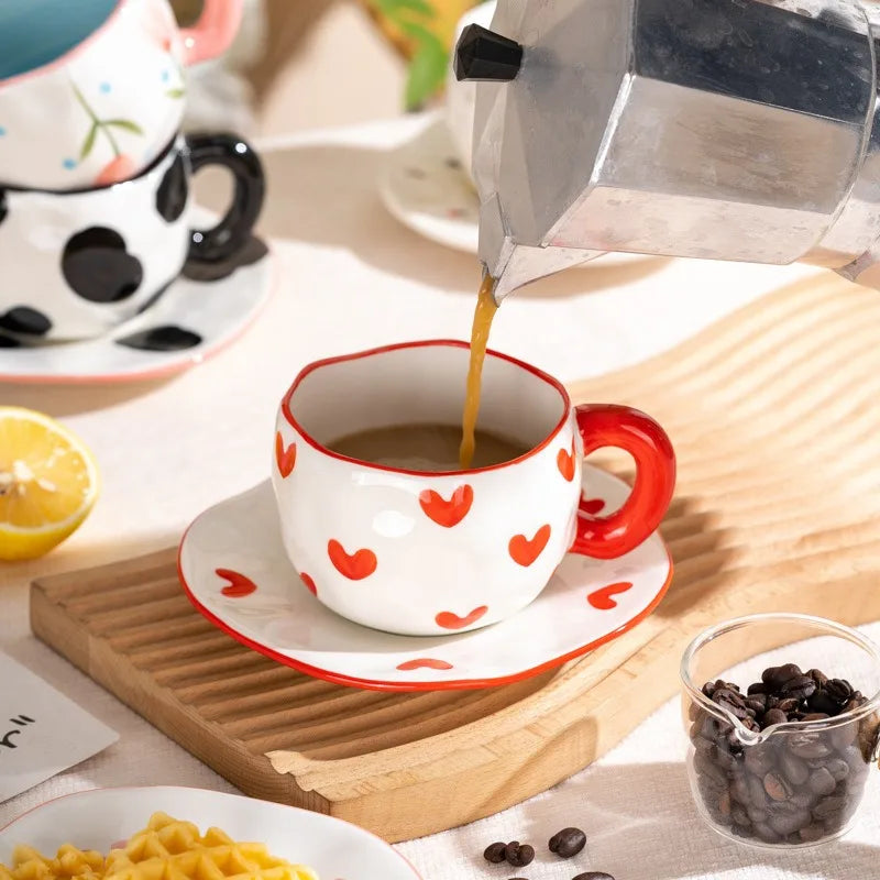 Cute Heart & Flower Ceramic Mug
