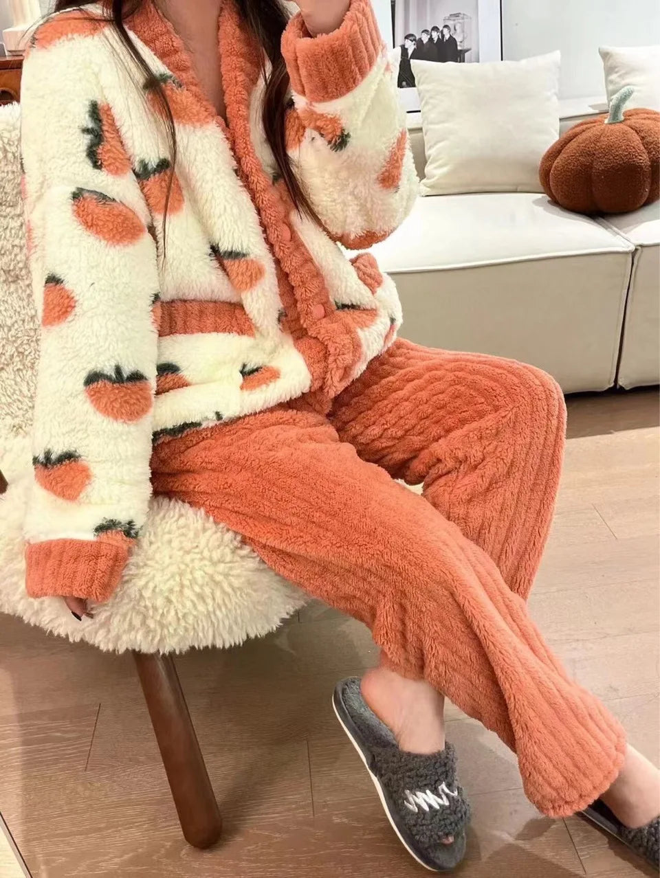 Cozy Coral Flannel & Velvet Pyjama Set