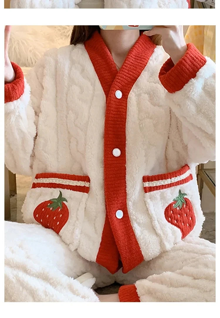 Cozy Coral Flannel & Velvet Pyjama Set