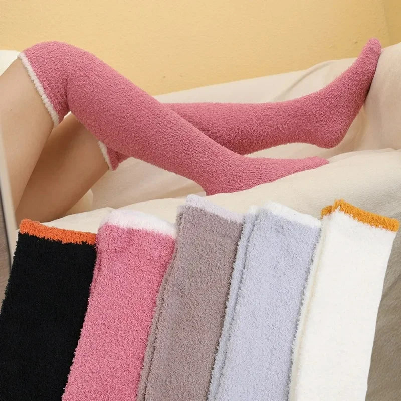 Cozy Coral Fleece Thigh-High Socks