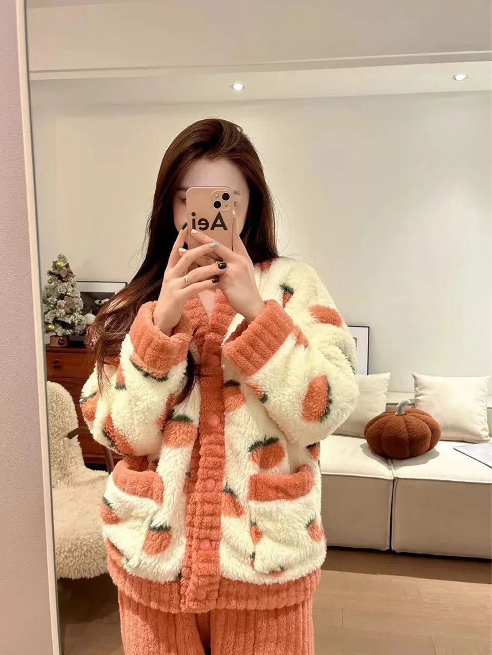 Cozy Coral Flannel & Velvet Pyjama Set