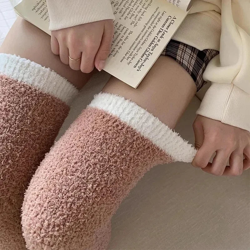 Cozy Coral Fleece Thigh-High Socks